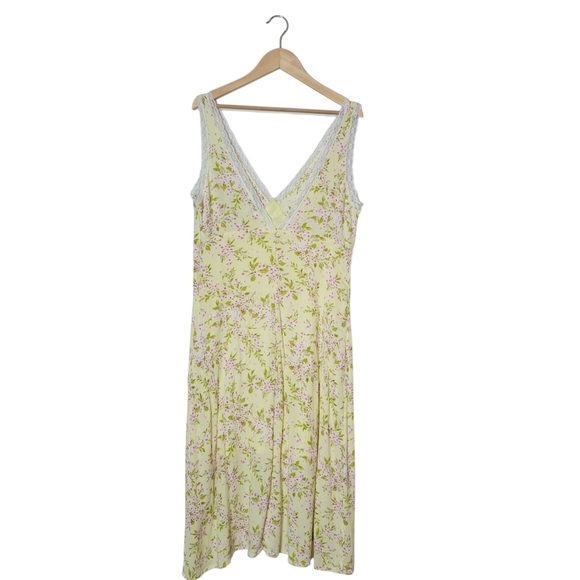 Urban Social Floral Midi Dress Sz M Yellow Babydoll Y2K Cottagecore Fairy Lace - Picture 2 of 9